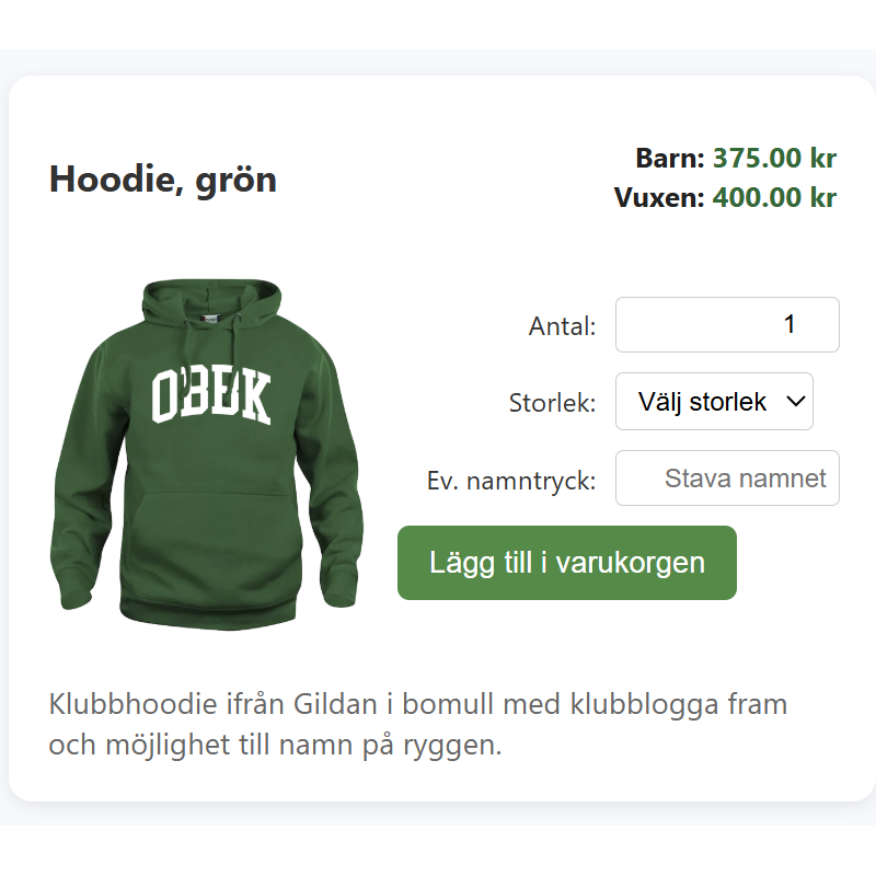 Webbshop för Oskarshamns Basketbollklubb